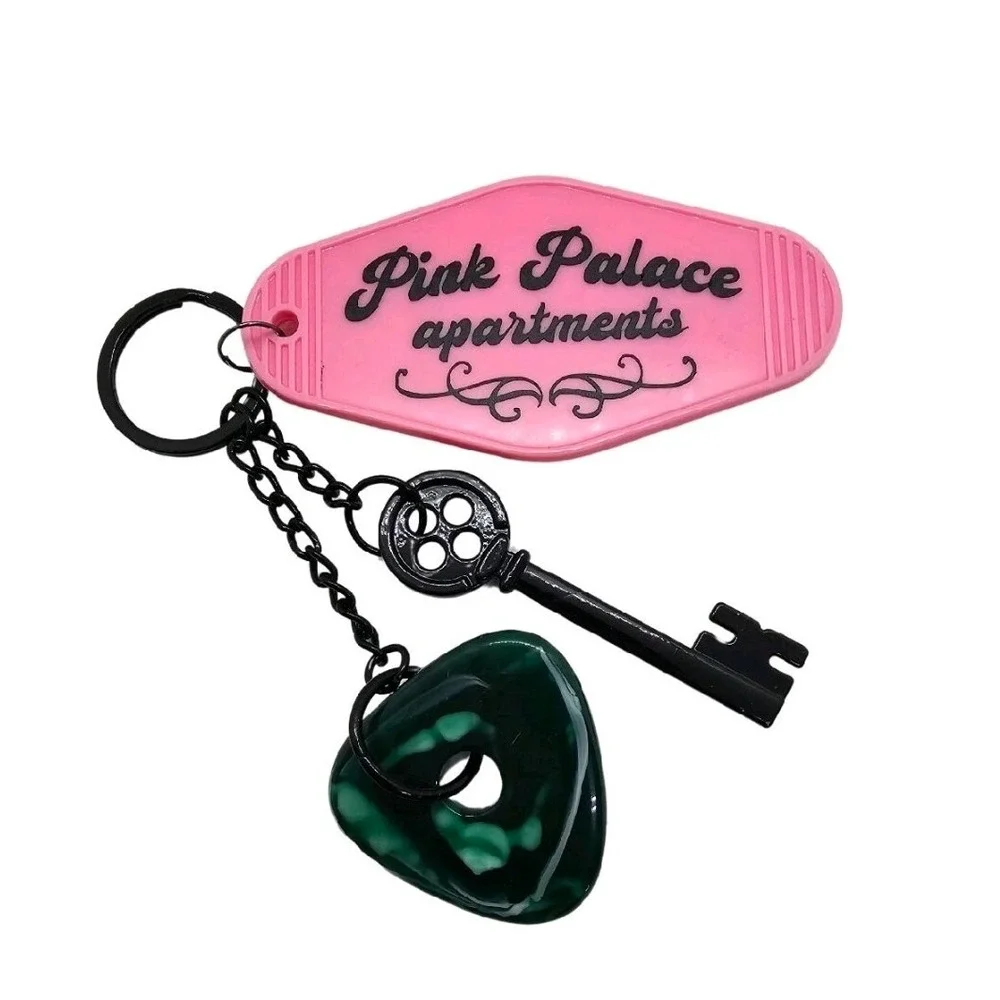 Coraline Inspired Keychain! Keys To The Pink Palace Apartments Tag Stone & Key